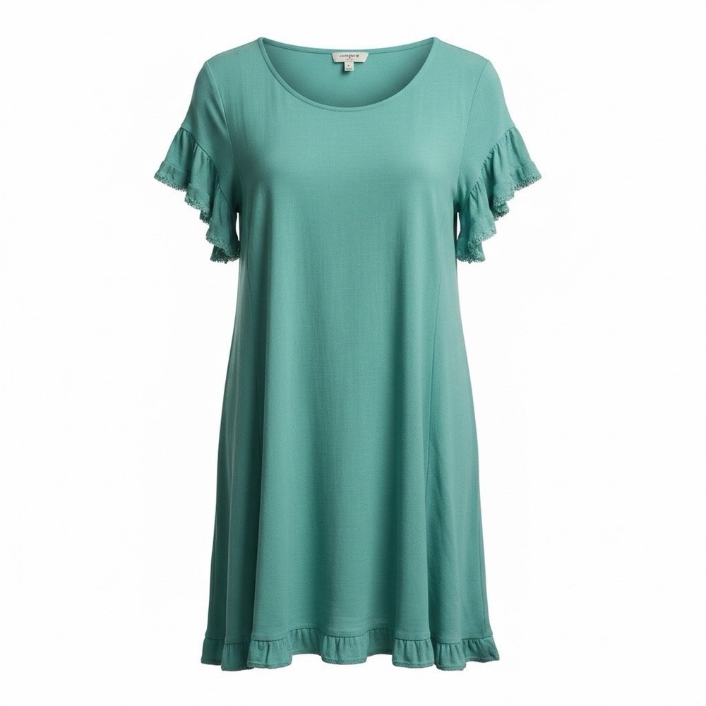 Umgee Casual Mod Ruffle Flutter Sleeve Teal Shift Dress Size Md [6/8]